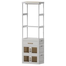 FAmILyLIFE 生活 百變模組折疊收納櫃 附伸縮衣架 6支 抽屜櫃 + 雙開收納箱 2個 + 加高衣帽架, 米白色