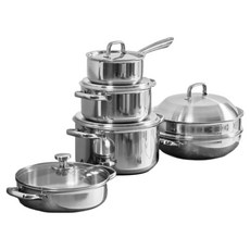 finn ilo 電磁爐用五層304潔淨不鏽鋼Flow鍋具5件組, 1套, 單一顏色, 單柄鍋 16cm + 雙耳鍋 20cm + 雙耳鍋 24cm + 燉鍋 24cm + 派對炒鍋蒸籠 28cm