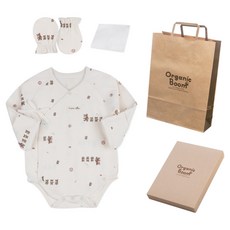 Organic Boom 新生兒用 熊熊家族 紗布衣+防抓手套+紗布巾+提袋+禮盒 SET 四季5件組