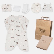 Organic Boom 熊家族 新生兒紗布衣 + 帽子 + 圍兜 + 防抓手套 + 襪子 + 手帕 + 提袋 + 禮盒套組 四季