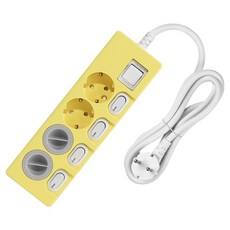 SWEET HOME 獨立省電 過載保護 彩色延長線 4孔 + 安全蓋 2p 組, 1.5m, 黃色, 1套