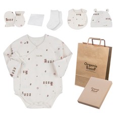 Organic Boom 新生兒熊熊家族蝴蝶衣+帽子+圍兜+手套+襪子+手帕+提袋+禮盒 四季8件組