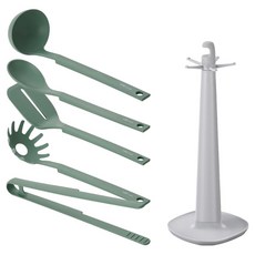 VBC CASA Edge 尼龍廚具6件組, 1套, 綠色, 湯勺 + 撈麵勺 + 炒匙 + 鍋鏟 + 料理夾 + 收納架