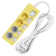 SWEET HOME 獨立省電 過載保護 彩色延長線 4孔 + 安全蓋 2p 組, 3m, 黃色(延長線), 1套