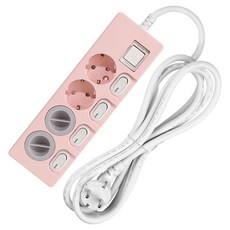 SWEET HOME 獨立省電 過載保護 彩色延長線 4孔 + 安全蓋 2p 組, 3m, 粉紅色(延長線), 1套