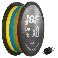 JOF SUPER PE X8 編織釣魚線 300m+Royal Fish 捲線器, 1套, 彩色波浪