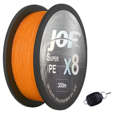 JOF SUPER PE X8 編織釣魚線 300m+Royal Fish 捲線器, 1套, 火焰橘
