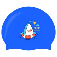 KeepSwimming 兒童鯊魚矽膠泳帽, 1個, 鯊魚(藍色)