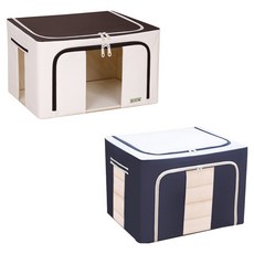 프리미엄 패브릭 리빙박스 2종 세트, 크림베이지, 딥네이비, 1세트