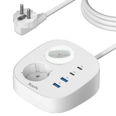 SooPii GaN 65W 超高速充電插座 4000W USB 2孔延長線 GC10, 1.8m, 白色, 1個