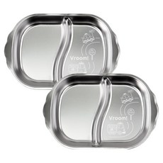 kitchen U 噗噗車 不鏽鋼304把手點心餐盤 2格, 2個, 銀色, 餐盤 2入