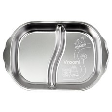 kitchen U 噗噗車 不鏽鋼304把手點心餐盤 2格, 1個, 銀色, 單品