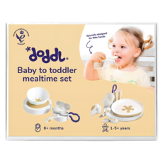 doddL 人體工學兒童學習餐具成長禮盒, 1套, 兒童人體工學餐具3件組 + 專屬攜帶盒 附掛勾 大 + 飛碟止滑餐盤 + 嬰兒餐具2件組 + 嬰兒專屬攜帶盒 附掛勾 小 + 可拆式強力真空吸盤 + 止滑餐碗, 奶油黃
