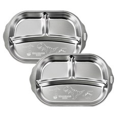 kitchen U 暴龍 304不鏽鋼附把手點心餐盤 3格, 銀色, 2個