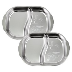 kitchen U 暴龍 304不鏽鋼 附手把 點心餐盤 2格, 銀色, 2個, 餐盤 2入