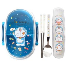 aizoum 兒童用哆啦A夢夾扣式雙層便當盒 + 簡約湯匙筷子盒組, 1套, 混合色