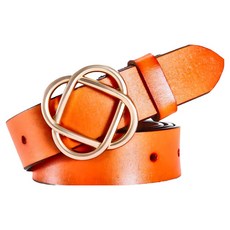 本革職人 真皮鏤空金屬交錯花型設計扣頭釘扣式皮帶