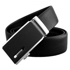 本革職人 頂級頭層牛皮 紳士風範系列 金屬扣頭自動扣皮帶 黑霧亮銀款