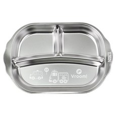 kitchen U 噗噗車 304不鏽鋼 附手把 點心餐盤 3格, 1個, 銀色, 單品