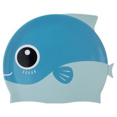 아동용 실리콘 캐릭터 수영모자, 블루, 1개