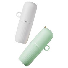 마켓플랜 다용도 휴대용 파스텔 칫솔 케이스 2종 세트, 민트, 화이트, 1세트