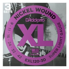 D'Addario 433162 電吉他弦, 3個, 單一顏色, EXL120-3D