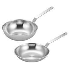 HANIL STAINLESS STEEL 電磁爐 Pro Chef 三層無研磨劑平底鍋2件組, 銀色, 1套, 平底鍋24cm + 炒鍋24cm