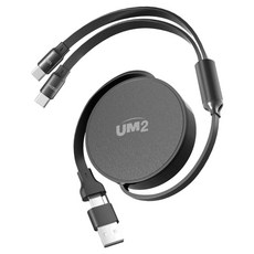 UM2 100W 2合1 Type-C高速充電雙頭伸縮充電線, 黑色, 1個, 1.1m