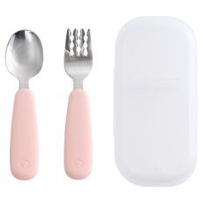 탁가온 네모 유아 스푼 포크 케이스 세트, 핑크, 스푼S + 포크S + 케이스, 1개