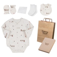 Organic Boom 新生兒熊熊家族 紗布衣+圍兜+防抓手套+襪子+手帕+提袋+禮盒 SET 四季7件組