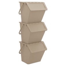 AllULiving 可堆疊式附把手多用途分類回收桶 大型 3入, 米色