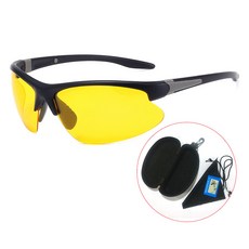 Altiola 高爾夫 登山 騎行 偏光運動太陽眼鏡 + 專用收納盒套組, 1套, 黑黃 夜間用