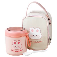 小熊萌兔手提保溫湯罐 餐具 + 餐袋, 500ml, 萌兔, 1套