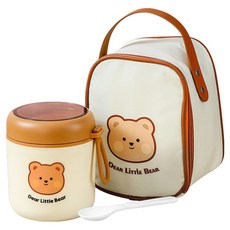 小熊萌兔手提保溫湯罐 餐具 + 餐袋, 500ml, 小熊, 1套