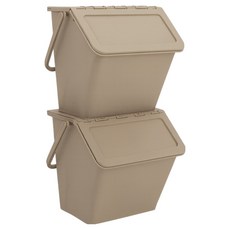 AllULiving 可堆疊式附把手多用途分類回收桶 大型 2入, 米色