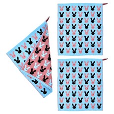 kitchen U 兔子掛環擦手巾, 3個, 藍色