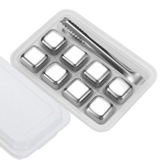 Ourworks 不鏽鋼不融化冰塊 8入 + 收納盒夾子組, 1套