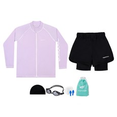aquatica 拉鍊防曬衣 + 三分水上運動緊身褲 + 一般用泳鏡 5件組 AQAJJ452-AQA420