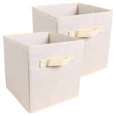 푸르른 접이식 부직포 수납박스, 베이지, 2개