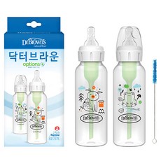 닥터브라운 옵션스 + 내로우넥 디자이너 PP 젖병 2종 세트, 돼지와 개구리, 250ml, 1세트
