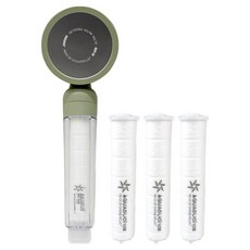AQUADUO 純色過濾蓮蓬頭 + 沉澱物補充濾芯3入組, 1套, 橄欖綠(蓮蓬頭)