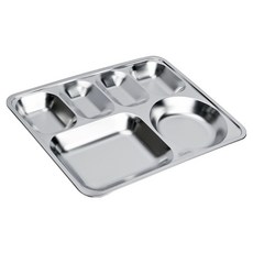 Sisem 大容量無研磨劑成人不鏽鋼深型4格餐盤, 銀色, 1個