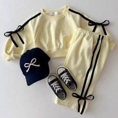 EYOUMONG 兒童 Harone 蝴蝶結長袖T恤 + 運動褲套裝