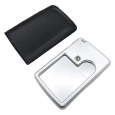 Salespick LED放大鏡 銀色+皮革收納包攜帶型卡型組, 1套, 單一商品