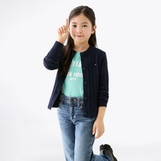 Tommy Hilfiger 兒童迷你麻花圓領開襟衫 T42F6WCD010GT1C1G