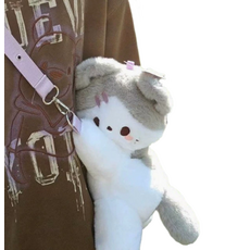 밀알컴퍼니귀여운모찌인형, 22cm, 자색 흰색 고양이 크로스백, 1개