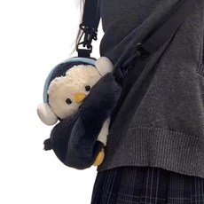 Milal Company可愛麻糬娃娃, 1個, 22cm, 黑色白色企鵝斜背包 斜背包