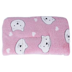 旺生活 法蘭絨加厚雙面毛毯寵物睡墊 粉白小熊, 1個, 粉色