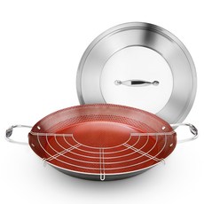 Cookcell 電磁爐適用 第7代陶瓷紅色限定版西班牙燉飯多功能鍋3件組, 紅色(西班牙燉飯鍋), 1套, 西班牙燉飯鍋 36cm + 鍋蓋 36cm + 濾網