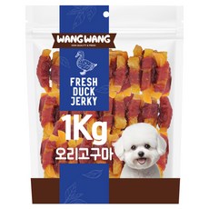 왕왕 강아지 프리미엄 간식 대용량 오리고구마, 1kg, 1개, 혼합맛(오리/고구마)